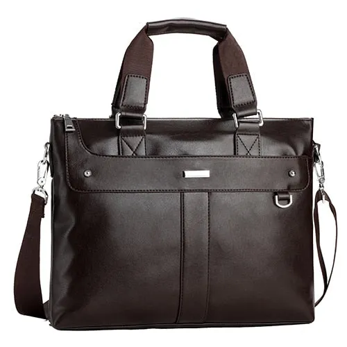 Aiks Black Leather Laptop Bag