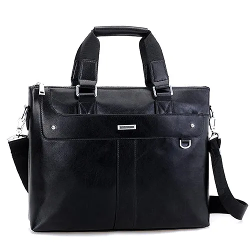 Aiks Black Leather Laptop Bag