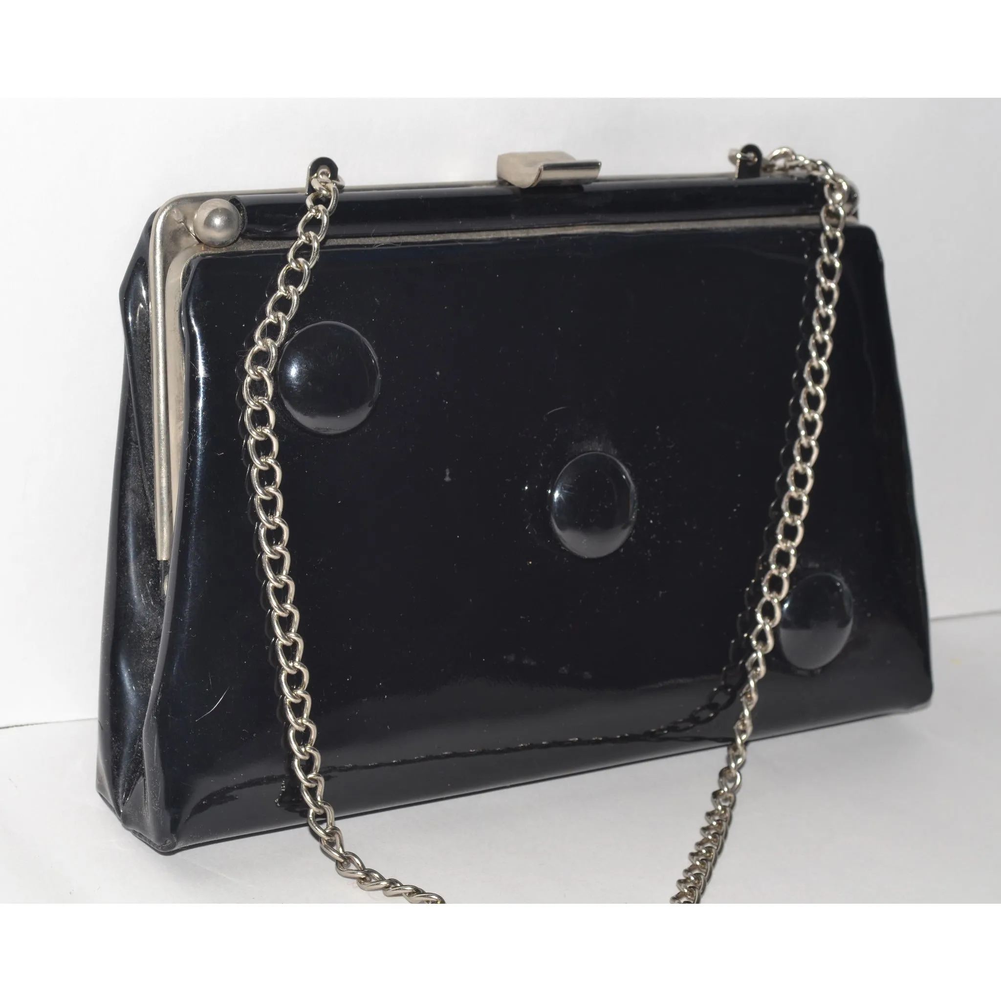 Black Patent Button Purse