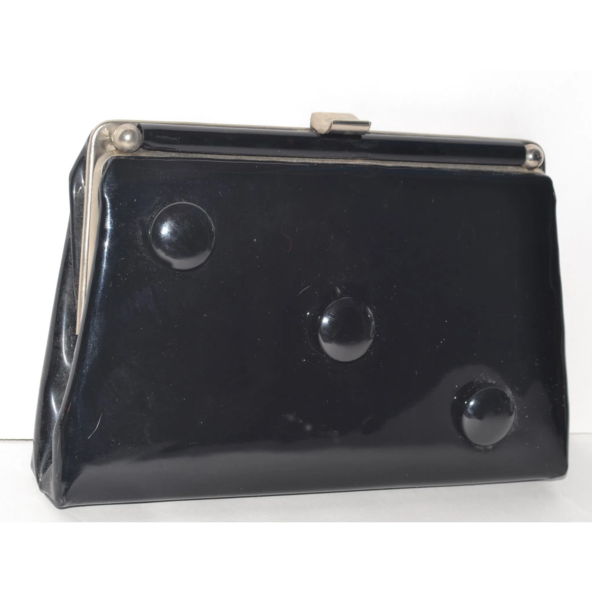 Black Patent Button Purse