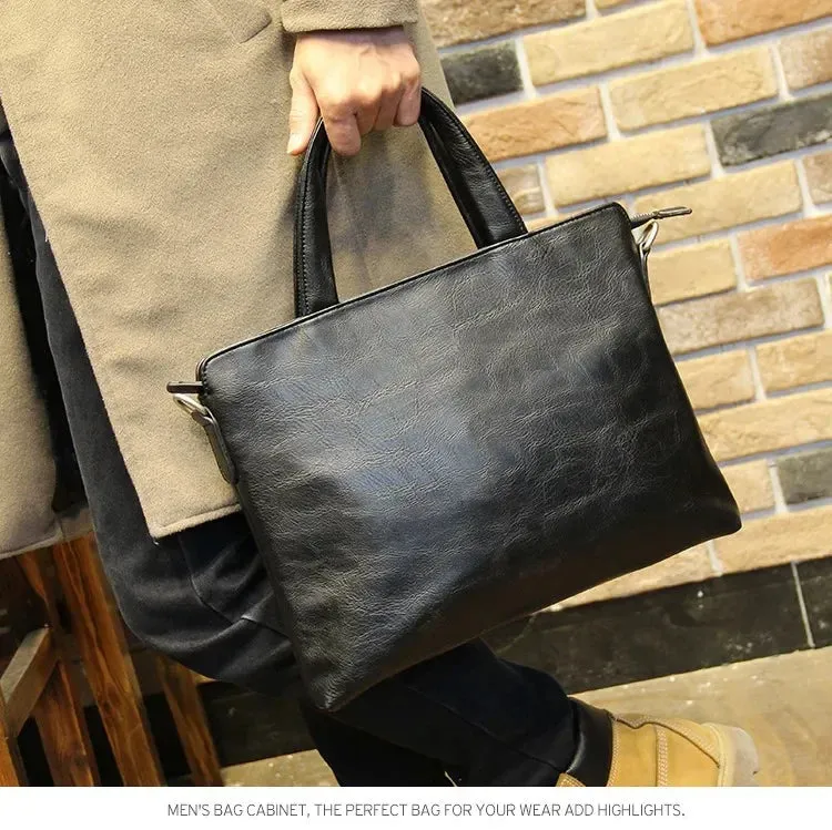 Business Black Men's Briefcase PU Leather Handbag For Documents Luxury Shoulder Messenger Bag Horizontal Man Laptop Bag bolsa 가방