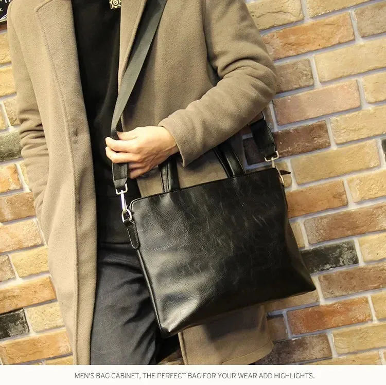 Business Black Men's Briefcase PU Leather Handbag For Documents Luxury Shoulder Messenger Bag Horizontal Man Laptop Bag bolsa 가방
