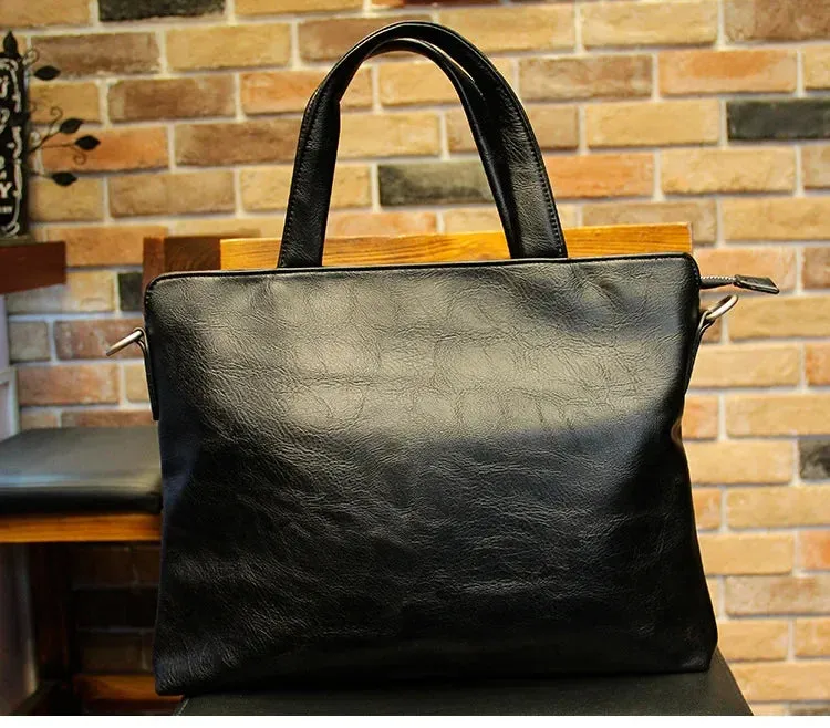 Business Black Men's Briefcase PU Leather Handbag For Documents Luxury Shoulder Messenger Bag Horizontal Man Laptop Bag bolsa 가방