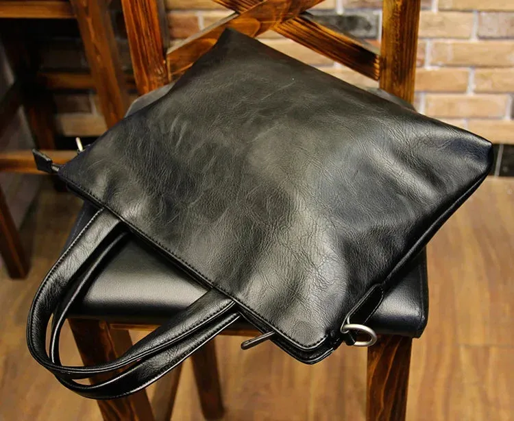 Business Black Men's Briefcase PU Leather Handbag For Documents Luxury Shoulder Messenger Bag Horizontal Man Laptop Bag bolsa 가방