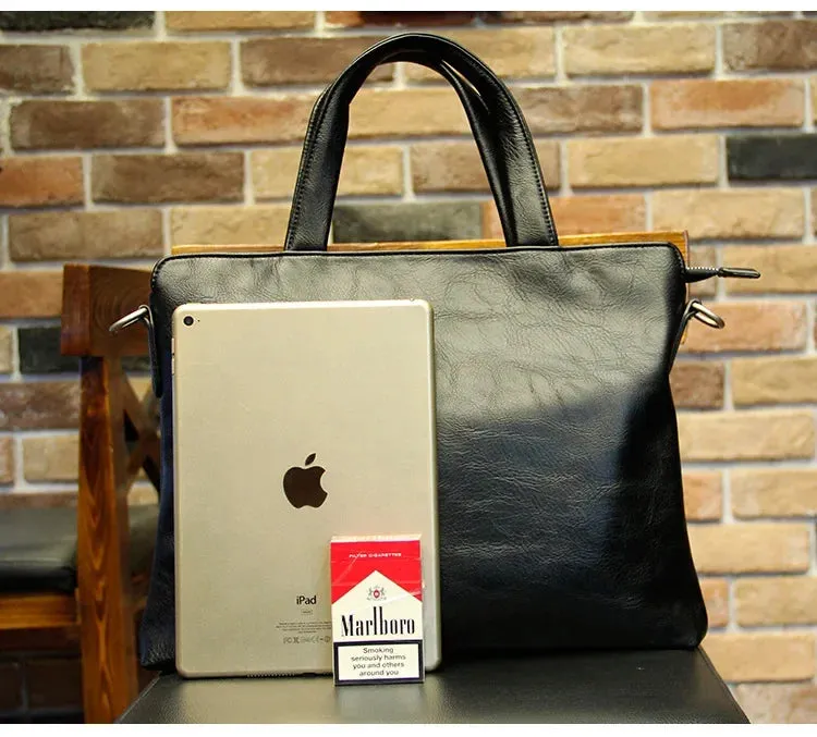 Business Black Men's Briefcase PU Leather Handbag For Documents Luxury Shoulder Messenger Bag Horizontal Man Laptop Bag bolsa 가방