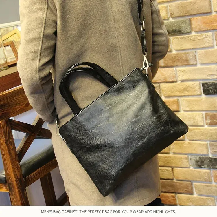 Business Black Men's Briefcase PU Leather Handbag For Documents Luxury Shoulder Messenger Bag Horizontal Man Laptop Bag bolsa 가방