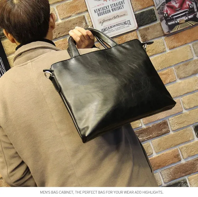 Business Black Men's Briefcase PU Leather Handbag For Documents Luxury Shoulder Messenger Bag Horizontal Man Laptop Bag bolsa 가방