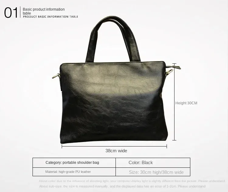 Business Black Men's Briefcase PU Leather Handbag For Documents Luxury Shoulder Messenger Bag Horizontal Man Laptop Bag bolsa 가방