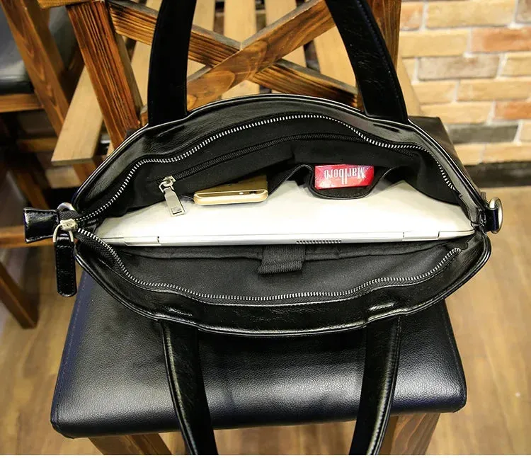 Business Black Men's Briefcase PU Leather Handbag For Documents Luxury Shoulder Messenger Bag Horizontal Man Laptop Bag bolsa 가방
