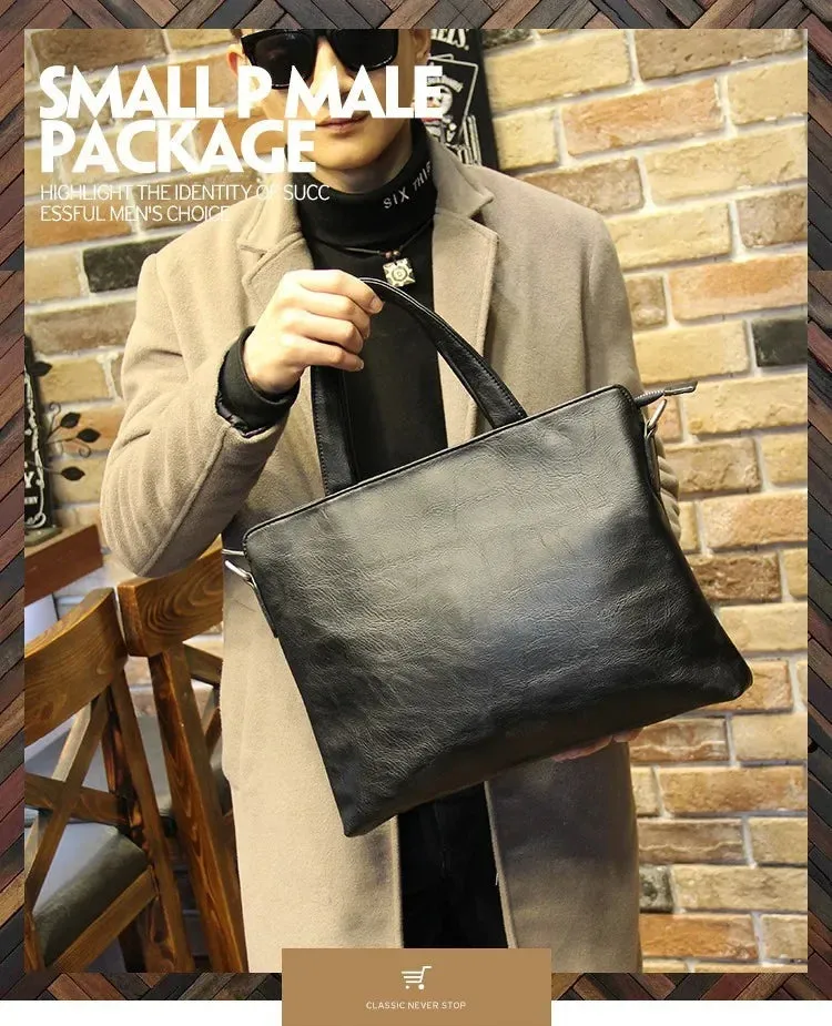 Business Black Men's Briefcase PU Leather Handbag For Documents Luxury Shoulder Messenger Bag Horizontal Man Laptop Bag bolsa 가방