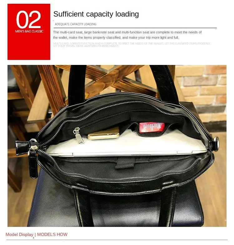Business Black Men's Briefcase PU Leather Handbag For Documents Luxury Shoulder Messenger Bag Horizontal Man Laptop Bag bolsa 가방