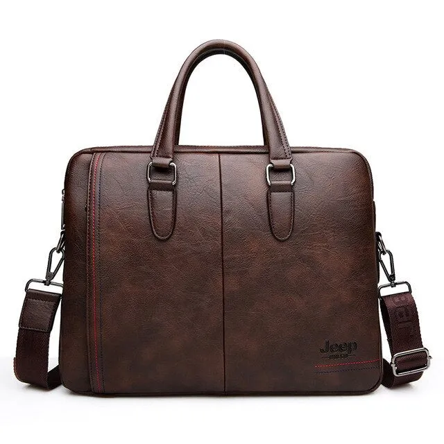 JEEP BULUO Men's Business Split Leather Briefcase