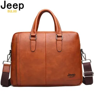 JEEP BULUO Men's Business Split Leather Briefcase