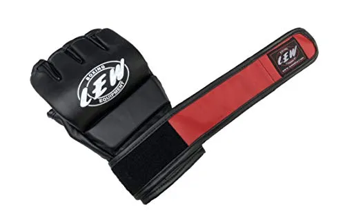 LEW Red/Black Fight/MMA/Muay Thai Thumb Protection Grappling Gloves (Black/Red, Small/Medium)
