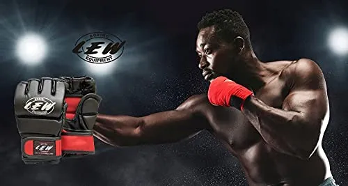LEW Red/Black Fight/MMA/Muay Thai Thumb Protection Grappling Gloves (Black/Red, Small/Medium)