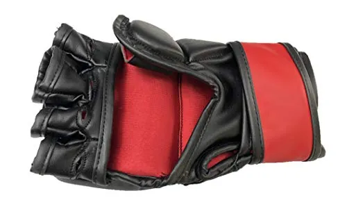 LEW Red/Black Fight/MMA/Muay Thai Thumb Protection Grappling Gloves (Black/Red, Small/Medium)