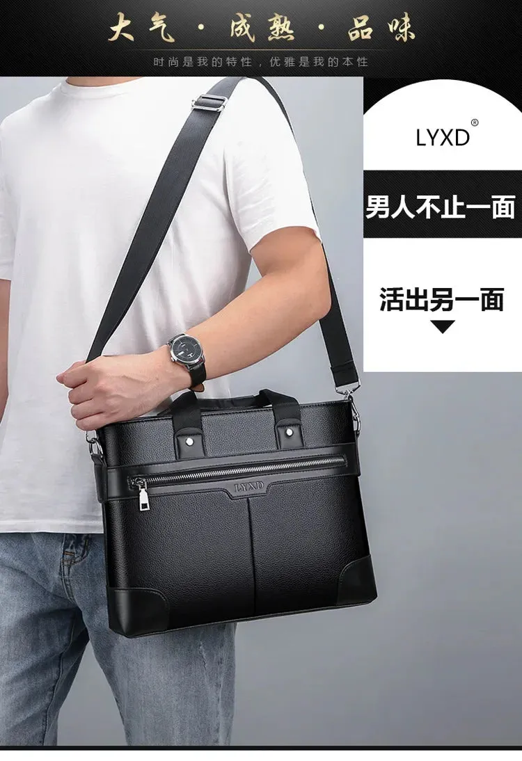 Men PU Leather Shoulder Fashion Business Bags Handbags Black Bag Men for Document Leather Laptop Briefcases Bag
