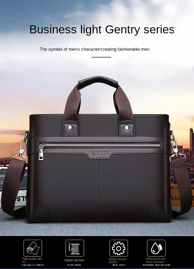 Men PU Leather Shoulder Fashion Business Bags Handbags Black Bag Men for Document Leather Laptop Briefcases Bag