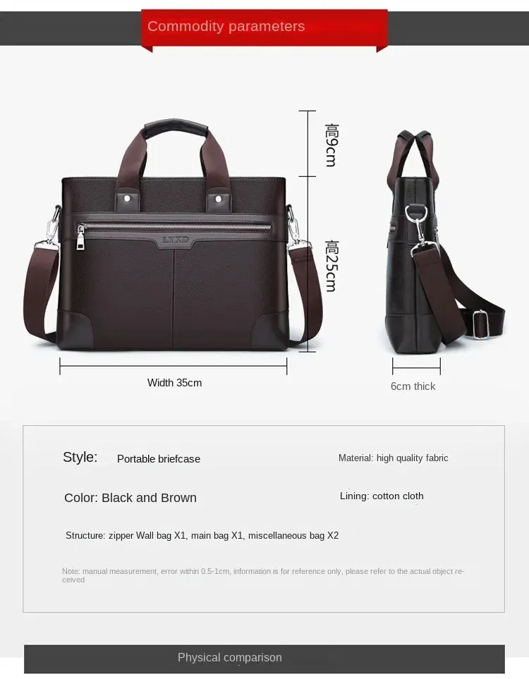 Men PU Leather Shoulder Fashion Business Bags Handbags Black Bag Men for Document Leather Laptop Briefcases Bag