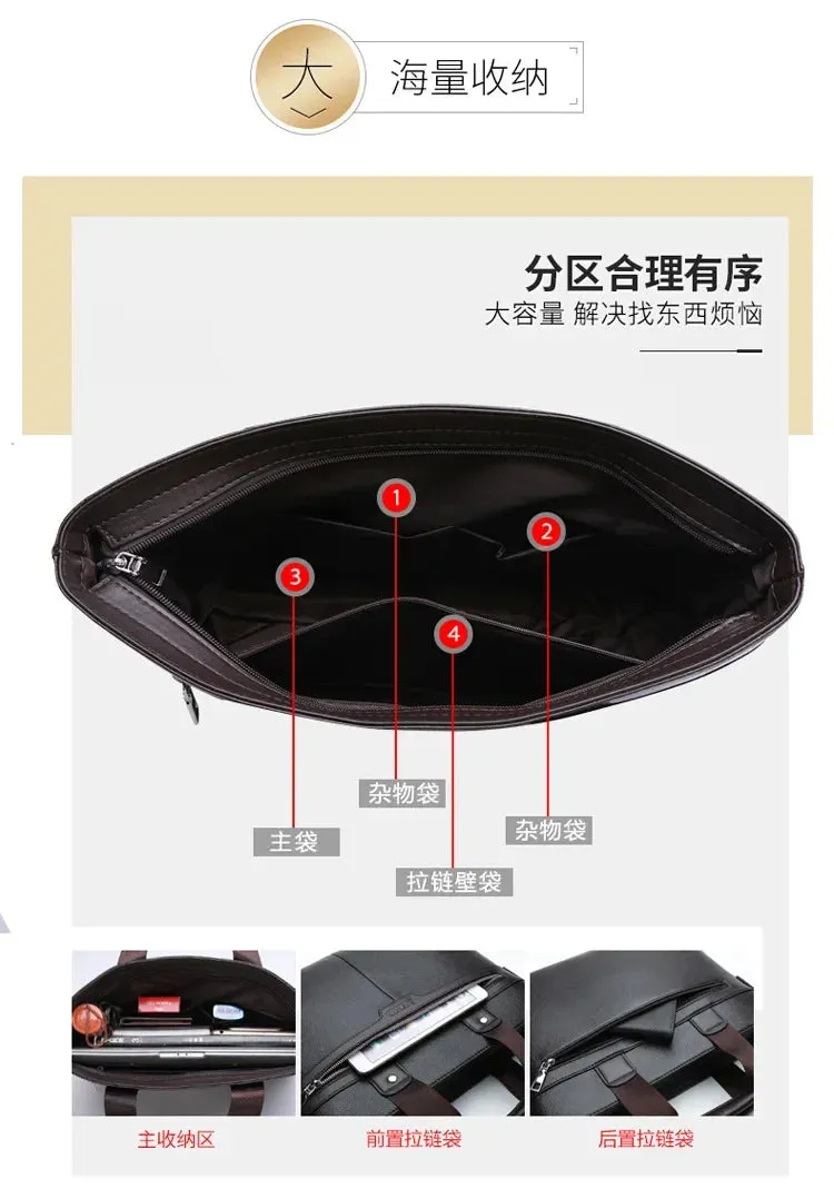 Men PU Leather Shoulder Fashion Business Bags Handbags Black Bag Men for Document Leather Laptop Briefcases Bag