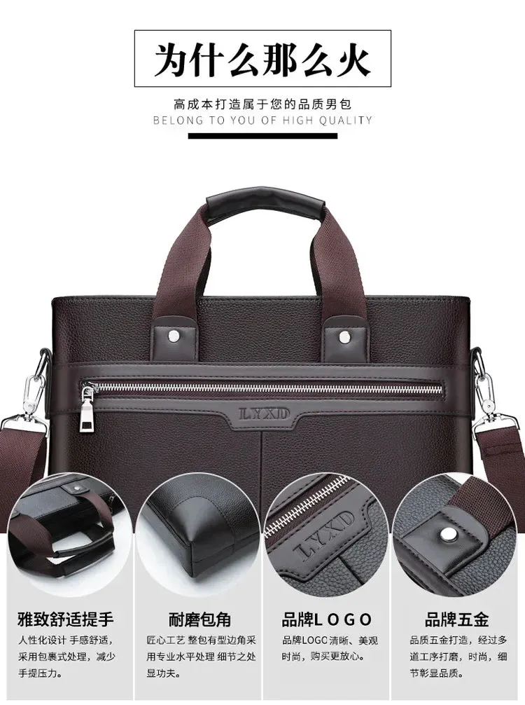 Men PU Leather Shoulder Fashion Business Bags Handbags Black Bag Men for Document Leather Laptop Briefcases Bag