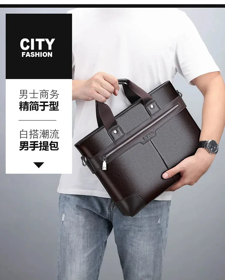 Men PU Leather Shoulder Fashion Business Bags Handbags Black Bag Men for Document Leather Laptop Briefcases Bag