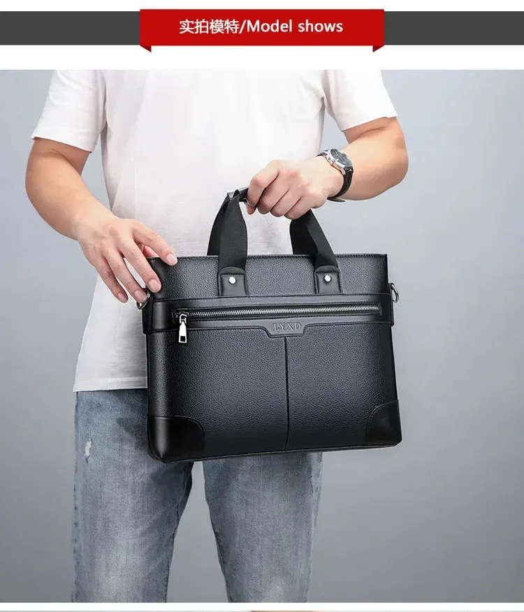 Men PU Leather Shoulder Fashion Business Bags Handbags Black Bag Men for Document Leather Laptop Briefcases Bag