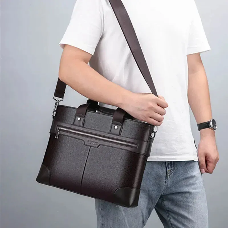 Men PU Leather Shoulder Fashion Business Bags Handbags Black Bag Men for Document Leather Laptop Briefcases Bag