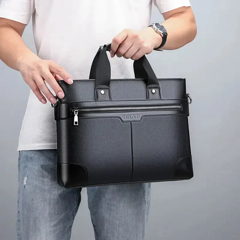 Men PU Leather Shoulder Fashion Business Bags Handbags Black Bag Men for Document Leather Laptop Briefcases Bag