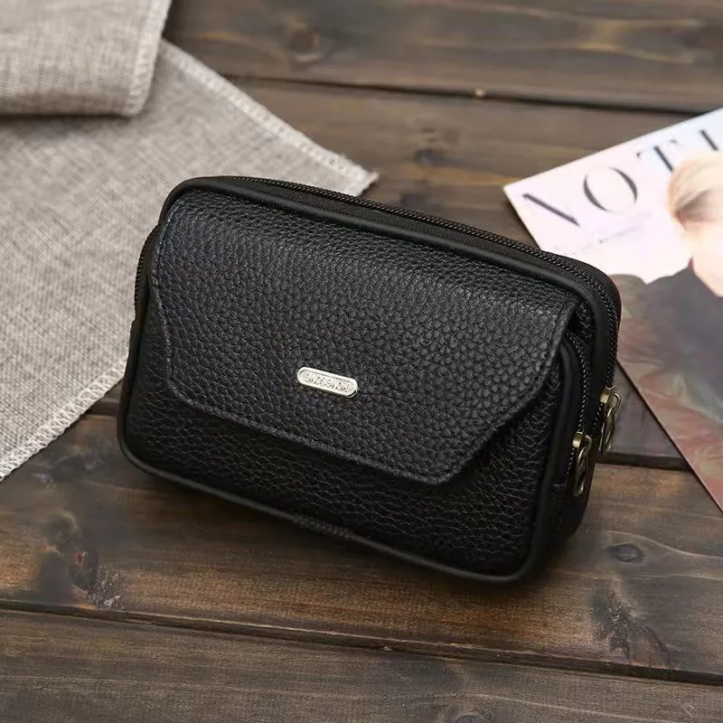 Men's Outdoors Across Leather Mobile Zipper Business Phone Bags
