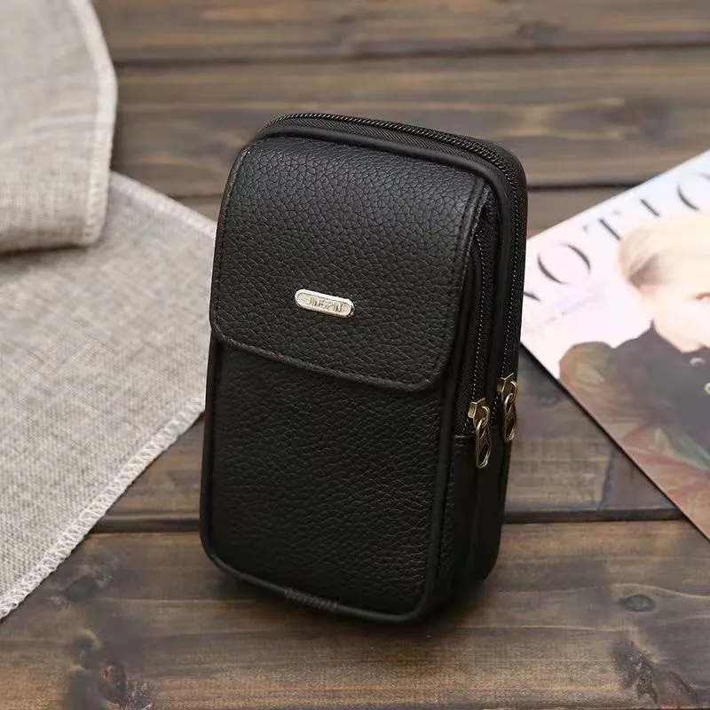 Men's Outdoors Across Leather Mobile Zipper Business Phone Bags
