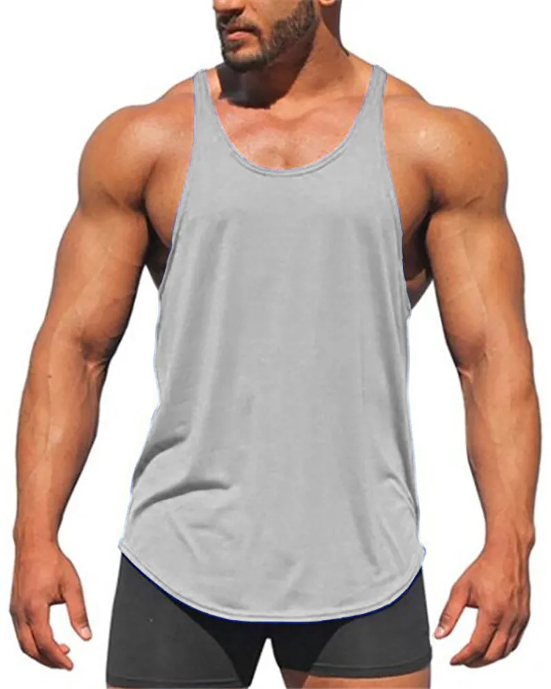 Men's Solid Color Sports Vest Fitness Thin Belt I-Back Halter Top White Yellow Red Gray Blue Black M-2XL