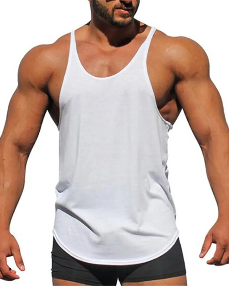 Men's Solid Color Sports Vest Fitness Thin Belt I-Back Halter Top White Yellow Red Gray Blue Black M-2XL
