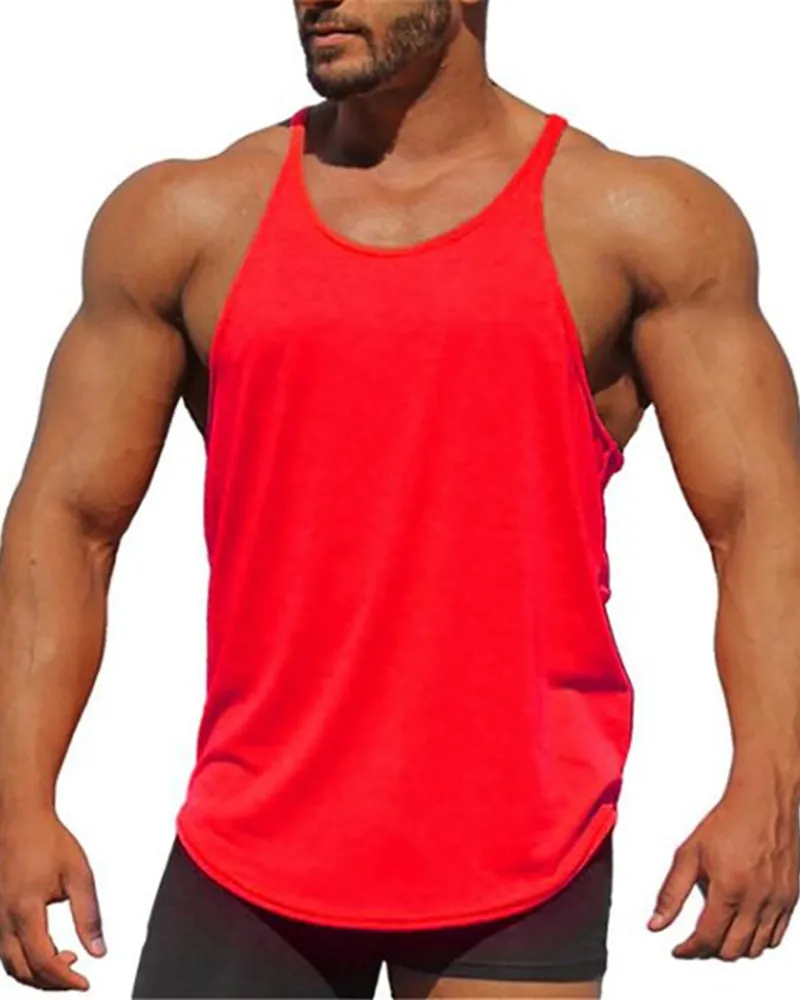 Men's Solid Color Sports Vest Fitness Thin Belt I-Back Halter Top White Yellow Red Gray Blue Black M-2XL