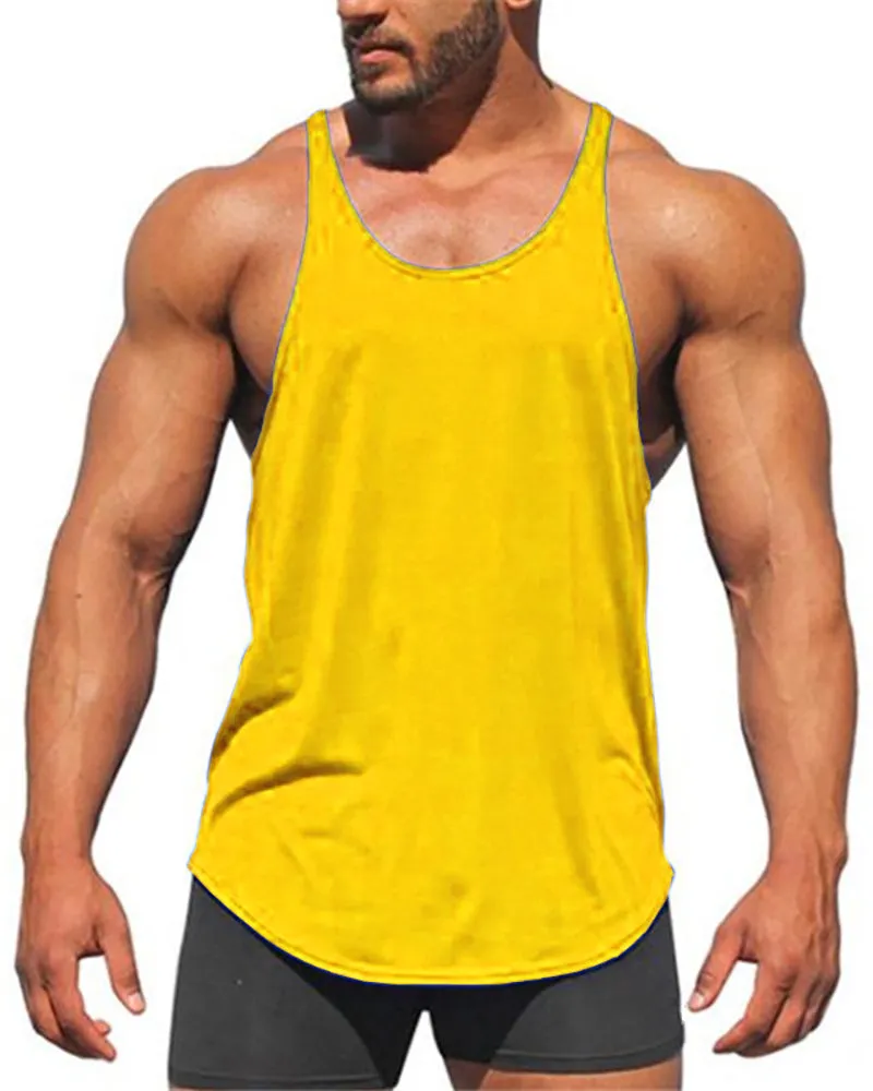 Men's Solid Color Sports Vest Fitness Thin Belt I-Back Halter Top White Yellow Red Gray Blue Black M-2XL