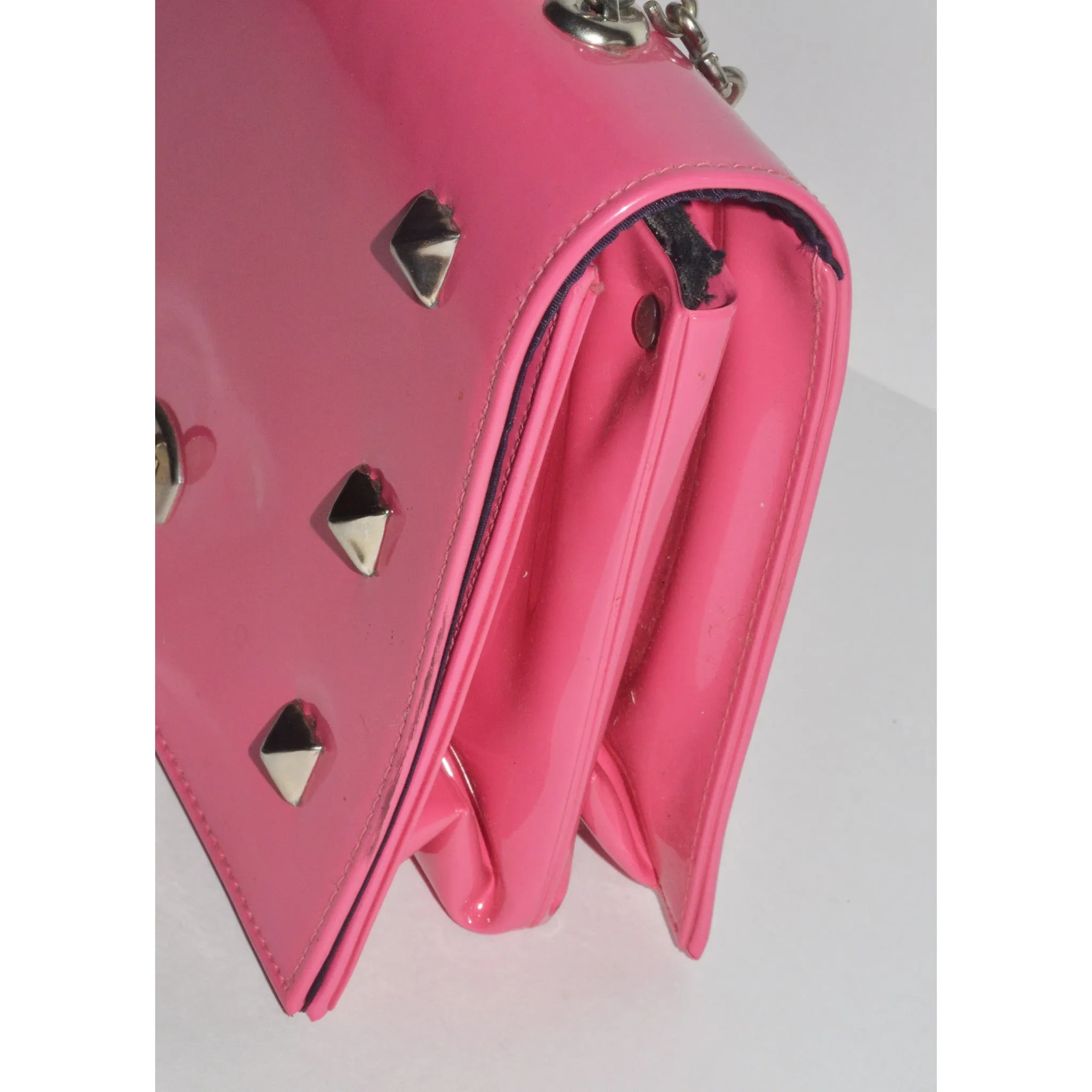 Pink Studded High Gloss Vinyl Purse