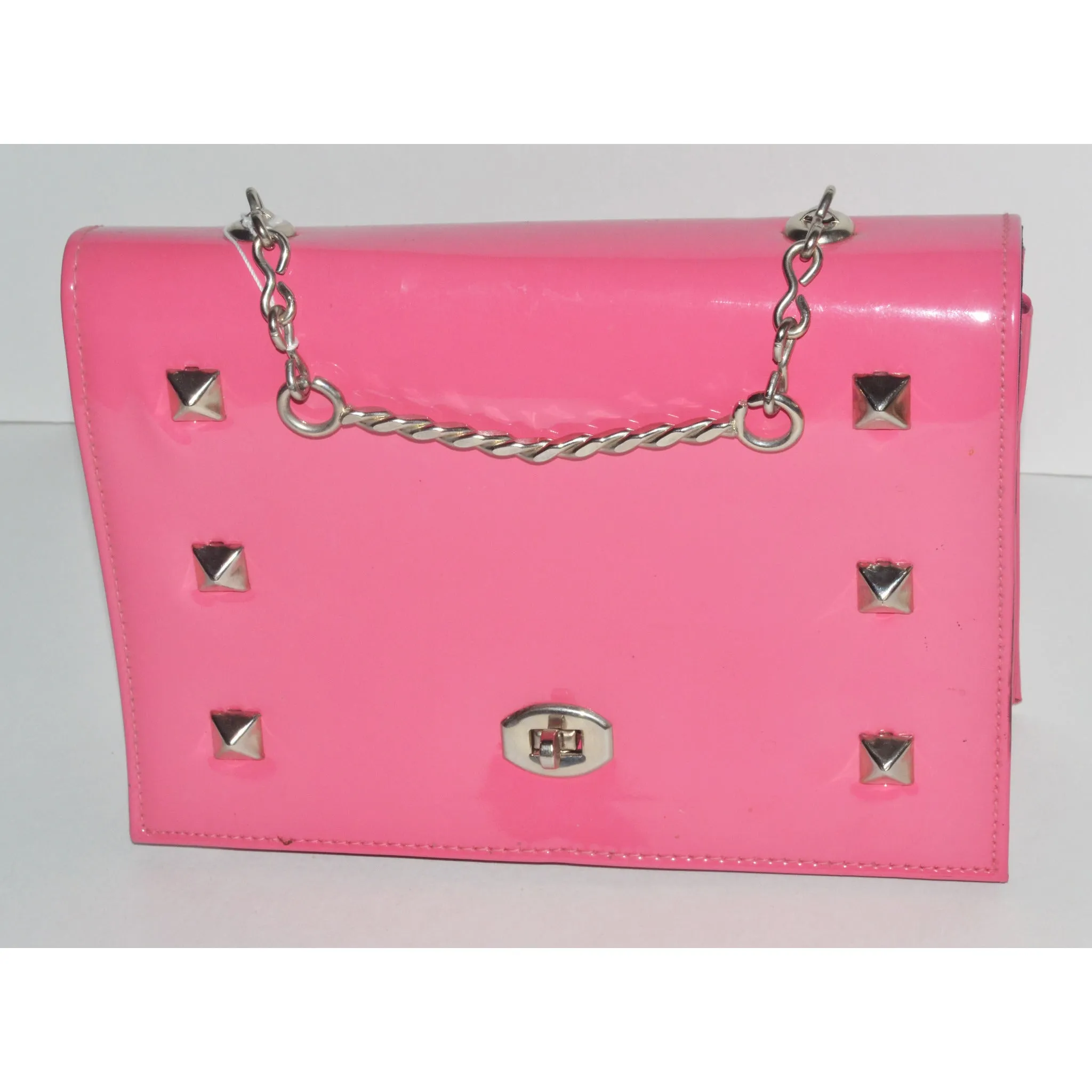 Pink Studded High Gloss Vinyl Purse