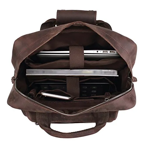 Polare Mens Handcrafted Real Leather Vintage Laptop Backpack Shoulder Bag Travel Bag Large