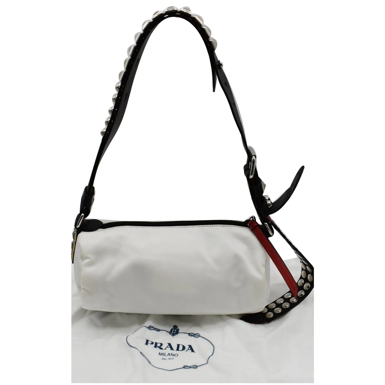 PRADA New Vela Cylindrical Nylon Shoulder Bag White