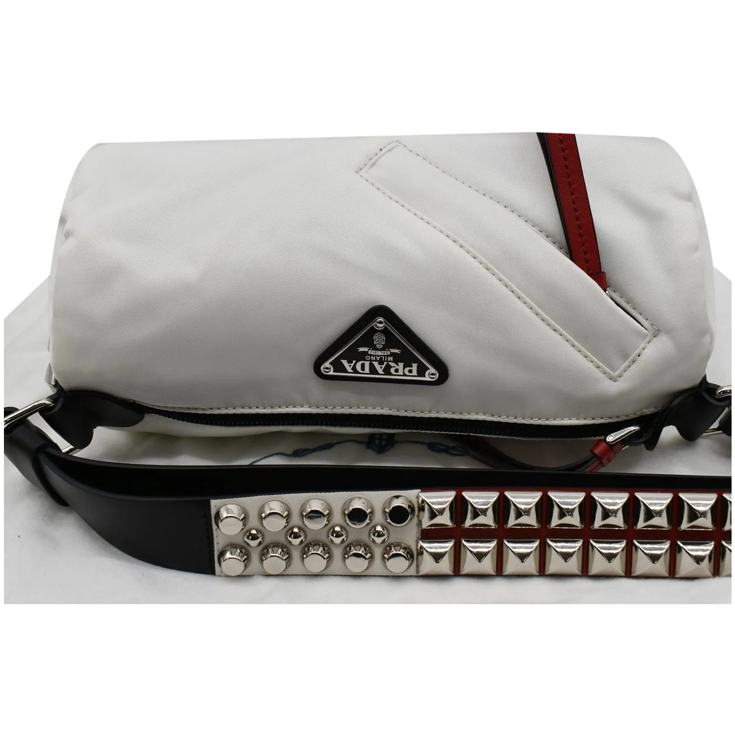 PRADA New Vela Cylindrical Nylon Shoulder Bag White