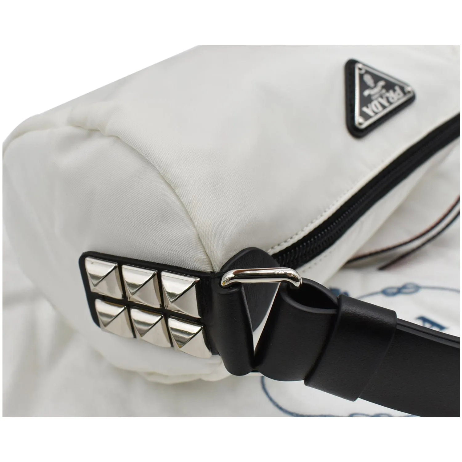 PRADA New Vela Cylindrical Nylon Shoulder Bag White