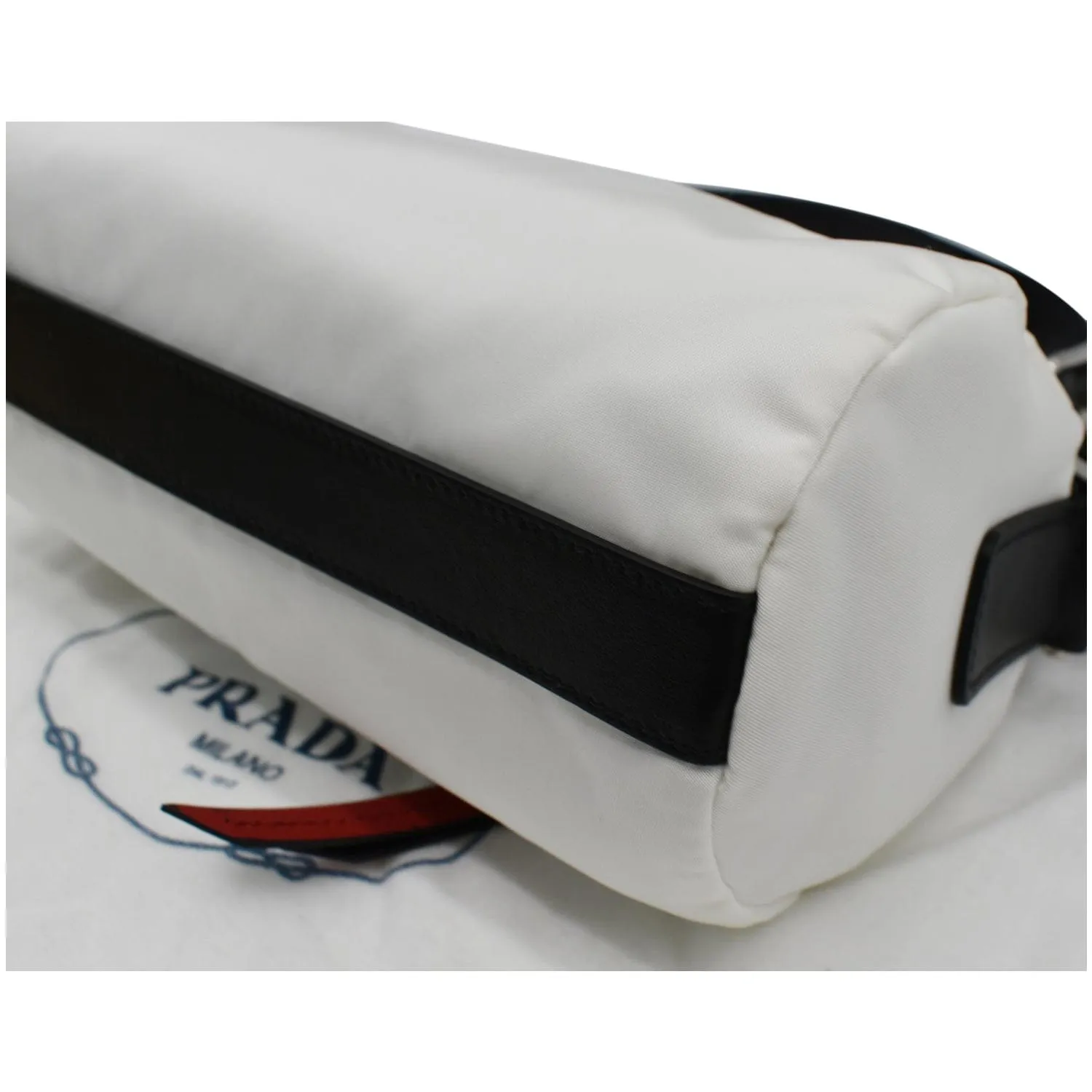 PRADA New Vela Cylindrical Nylon Shoulder Bag White