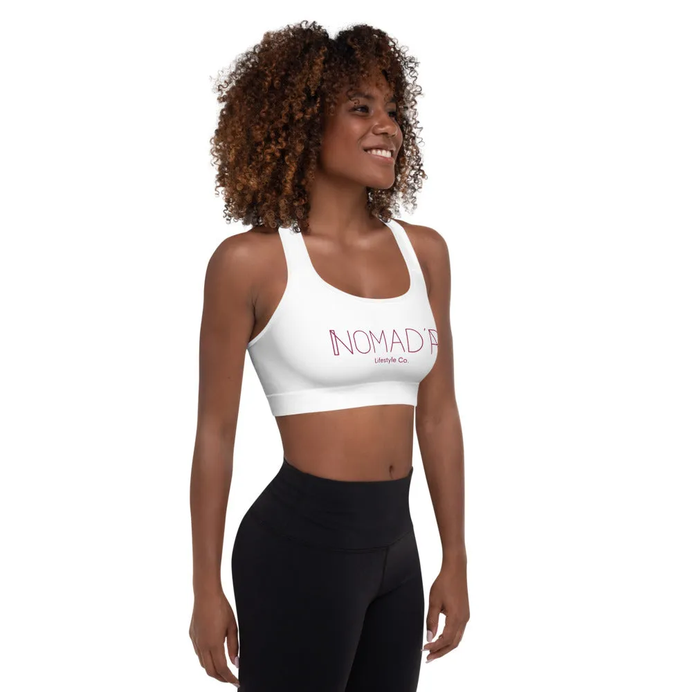 "NOMAD'R- WHITE/BURGUNDY" Padded Sports Bra