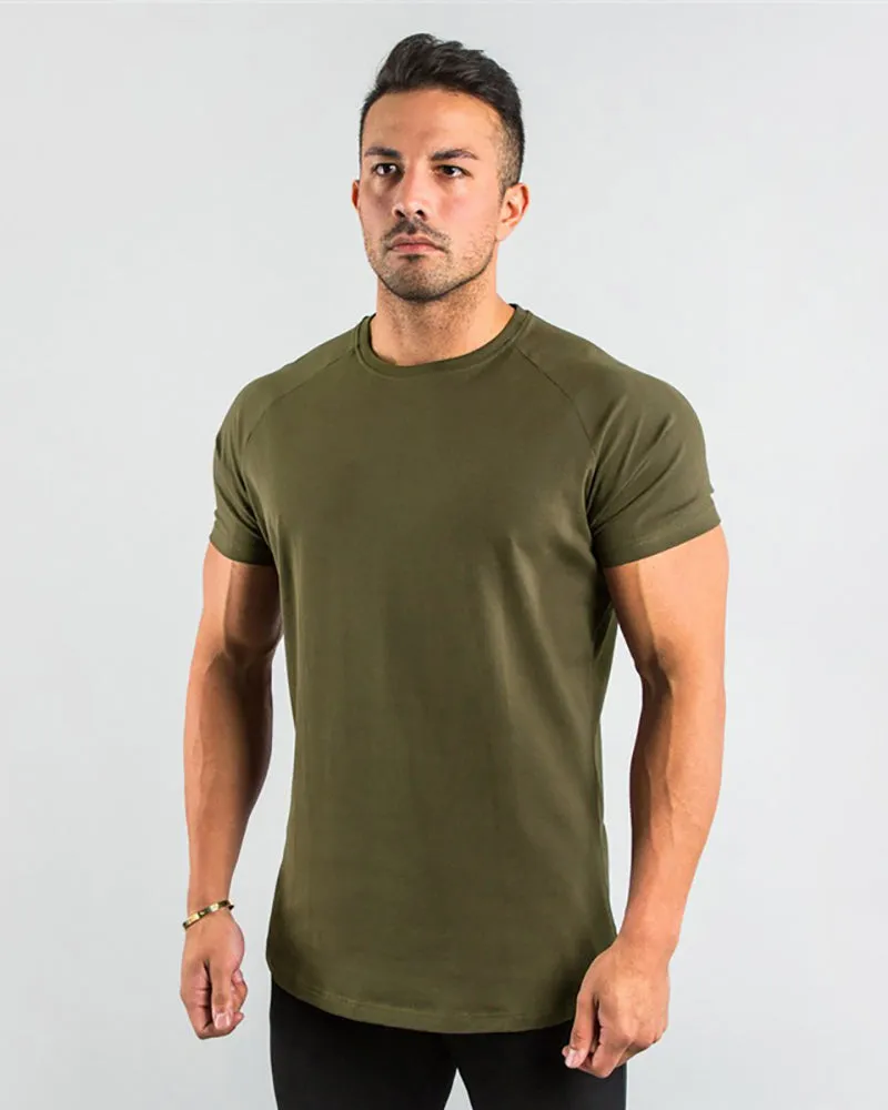Solid Color Popular Men's Short Sleeve Fitness Sports T-short White Black Deep Gray Army Green Wine Red Blue M-2XL