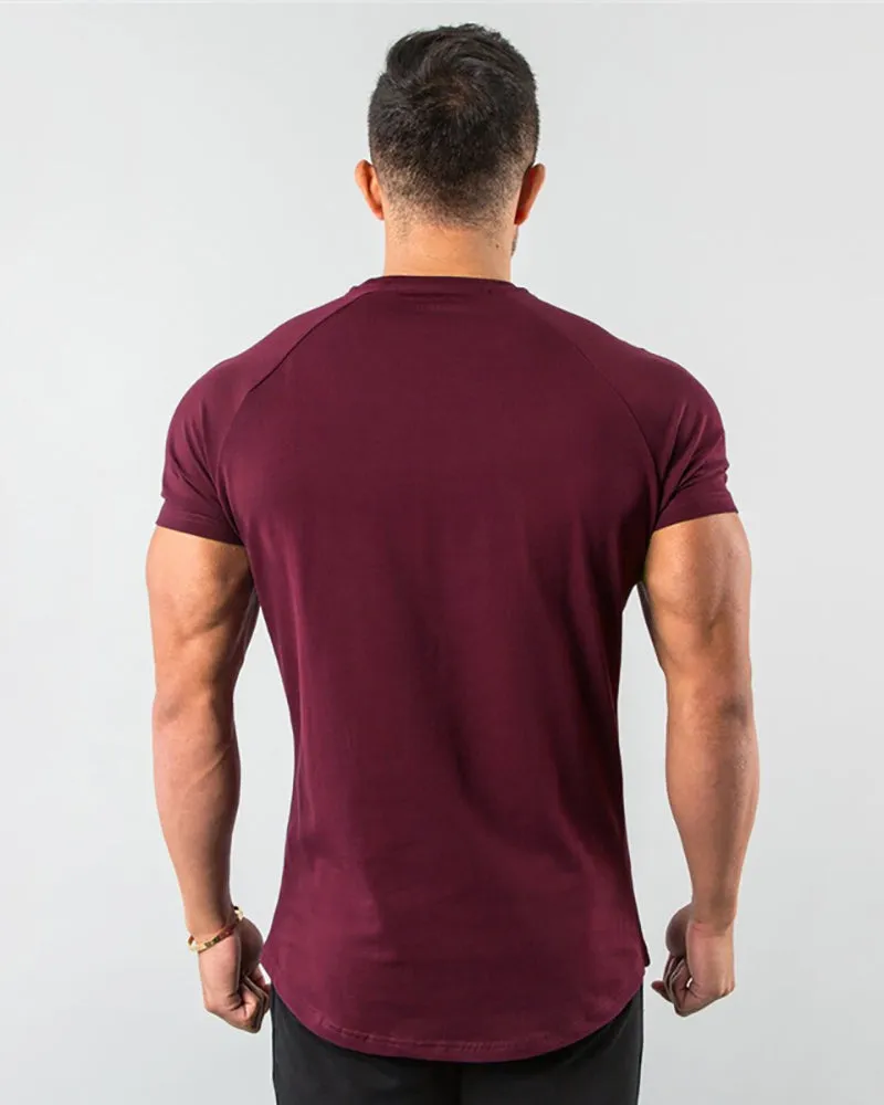 Solid Color Popular Men's Short Sleeve Fitness Sports T-short White Black Deep Gray Army Green Wine Red Blue M-2XL