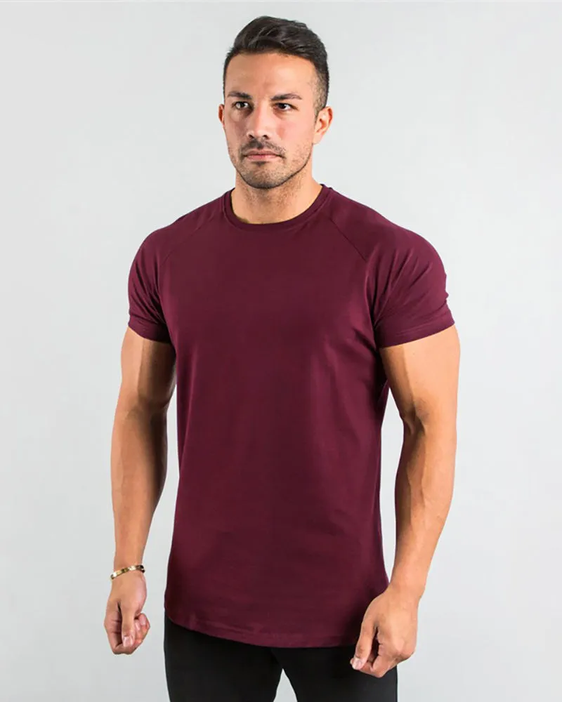 Solid Color Popular Men's Short Sleeve Fitness Sports T-short White Black Deep Gray Army Green Wine Red Blue M-2XL