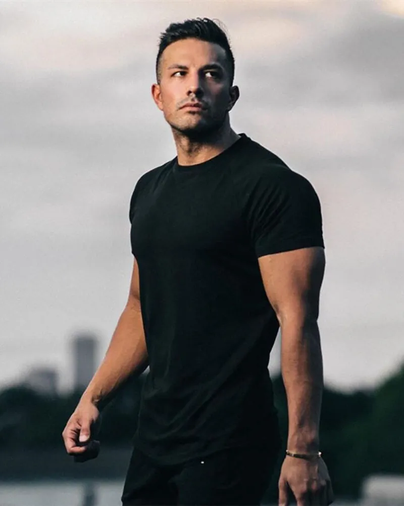 Solid Color Popular Men's Short Sleeve Fitness Sports T-short White Black Deep Gray Army Green Wine Red Blue M-2XL