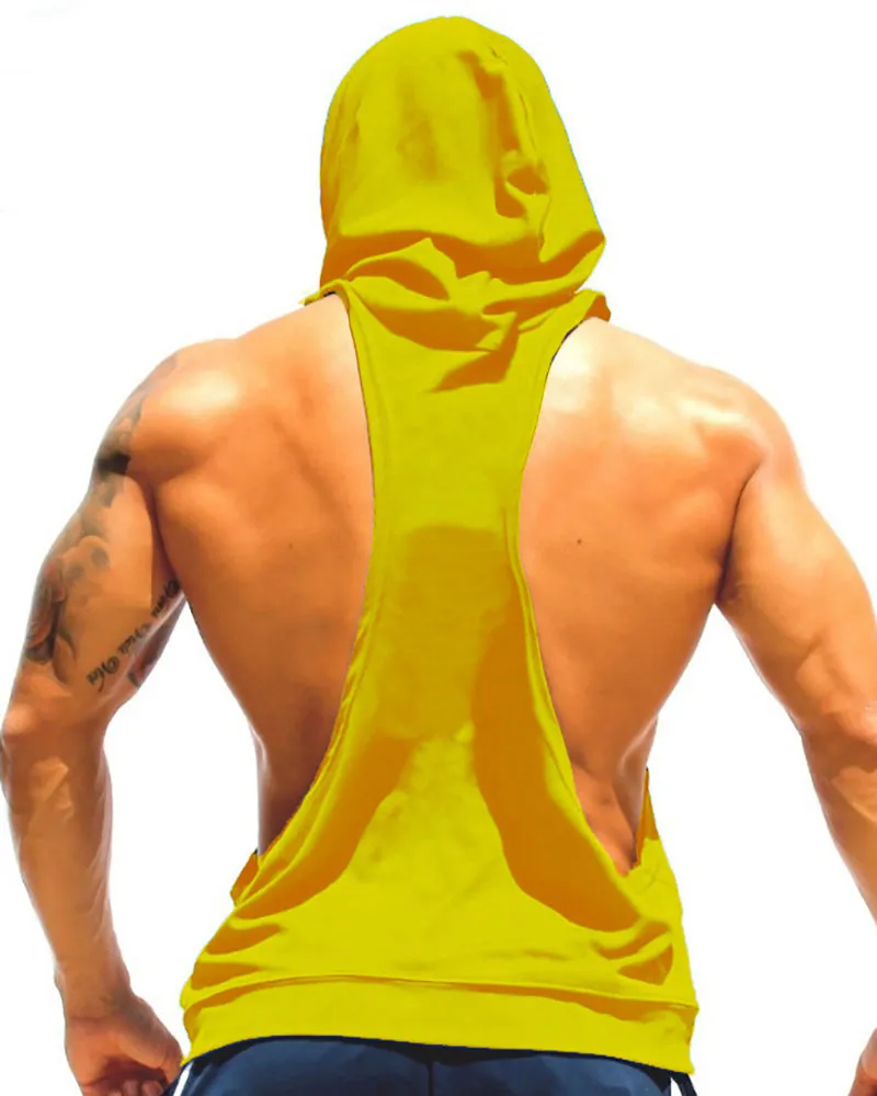 Sports Men's Sleeveless Hooded Solid Color Vest Black Gray Red Yellow Blue Green M-2XL