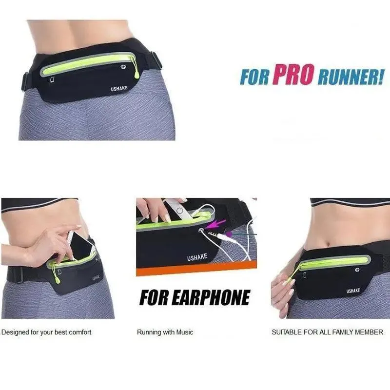Stylish Hidden Waist Bag Sports Phone Men's Belt Bag Ultra-Thin Waterproof Mini Fanny Pack Black Reflective Runners Belt Jogging Pocket Belt
