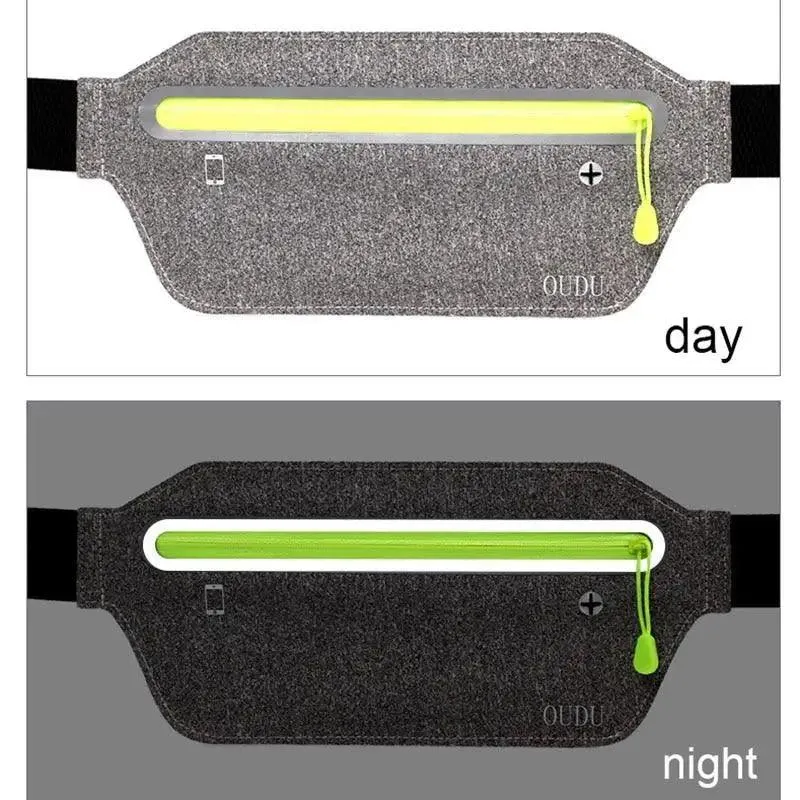 Stylish Hidden Waist Bag Sports Phone Men's Belt Bag Ultra-Thin Waterproof Mini Fanny Pack Black Reflective Runners Belt Jogging Pocket Belt